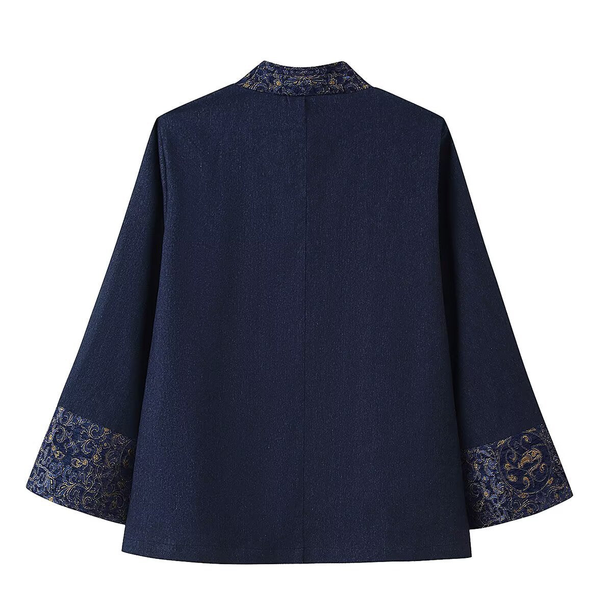 Navy V-neck kimono jacket with button front