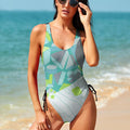 Green Blue Abstract Swimsuit | Geometric One-Piece Swimwear