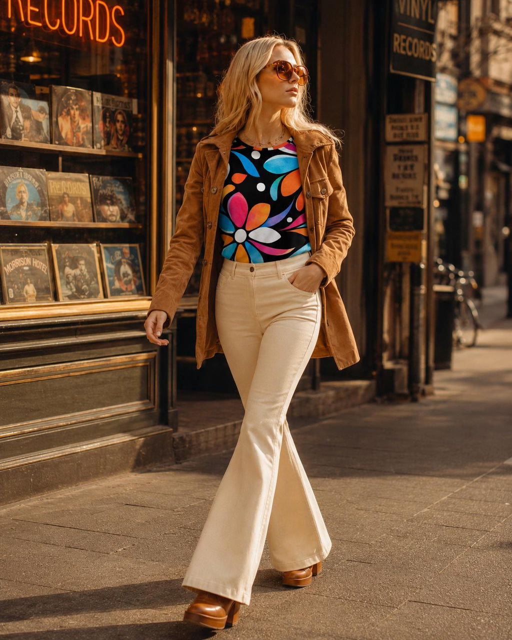 Retro Floral Cotton T-Shirt | Colorful Mod Flower Graphic Tee