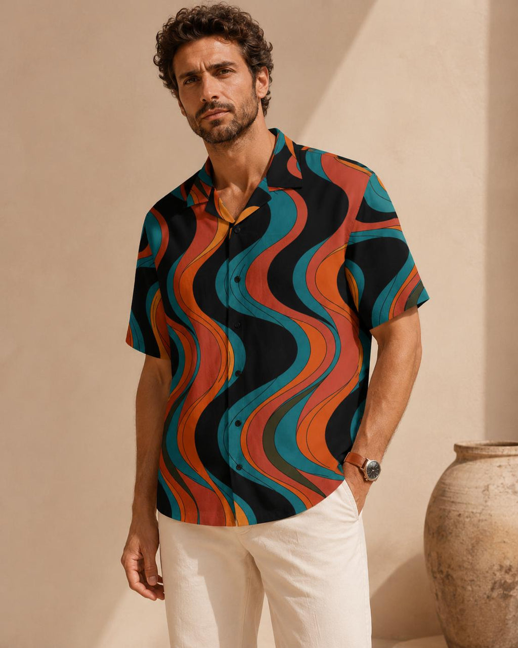Men’s Retro Wave Hawaiian Shirt | 70s Resort Button-Up