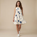 Blue Floral A-Line Mini Dress with Pockets | Scandinavian Summer Dress