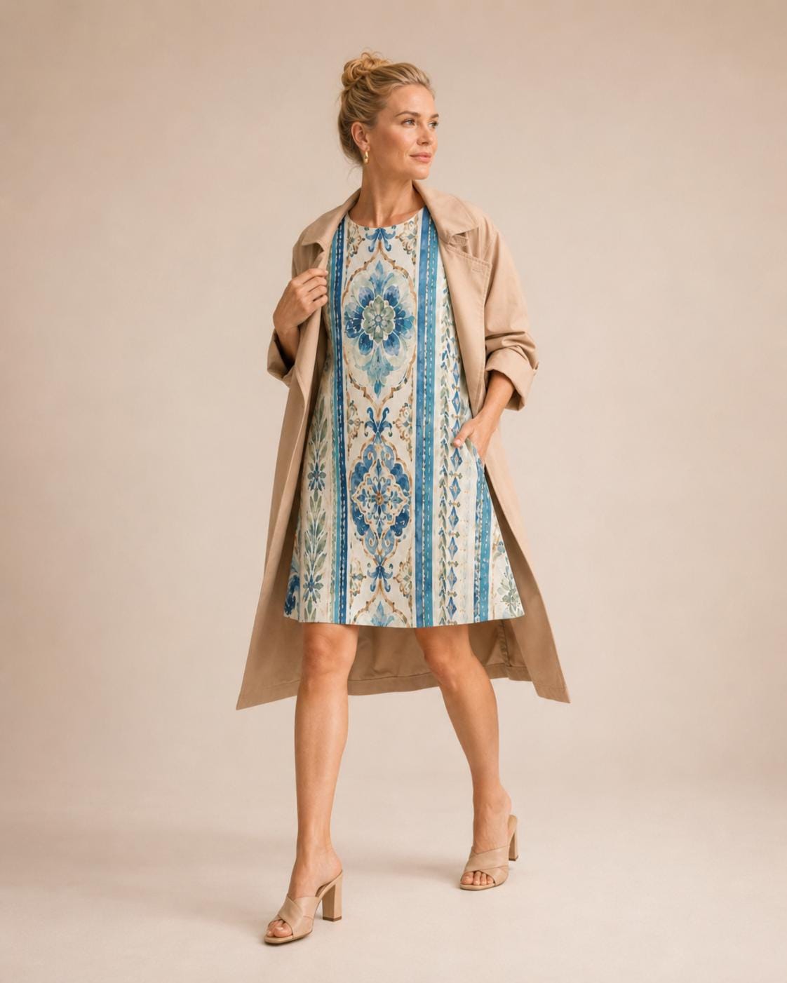 Mediterranean Tile A-Line Dress | Blue White Amalfi Pocket Dress