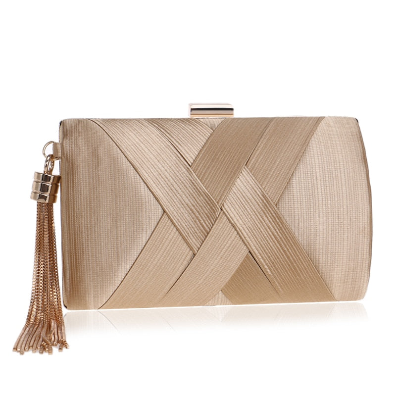Women's mini tassel chain evening clutch in green, gold, black or silver