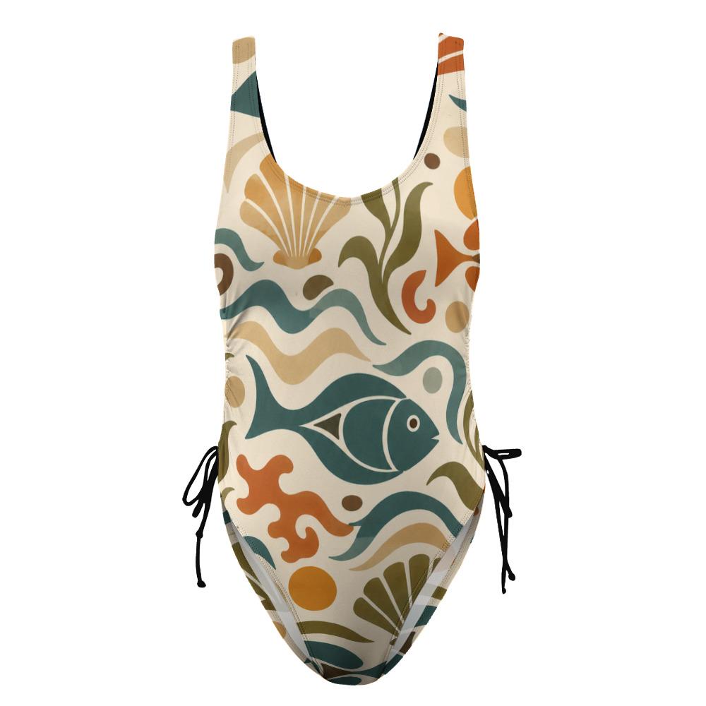 Mediterranean Fish One-Piece Swimsuit | Retro Coastal Swimwear