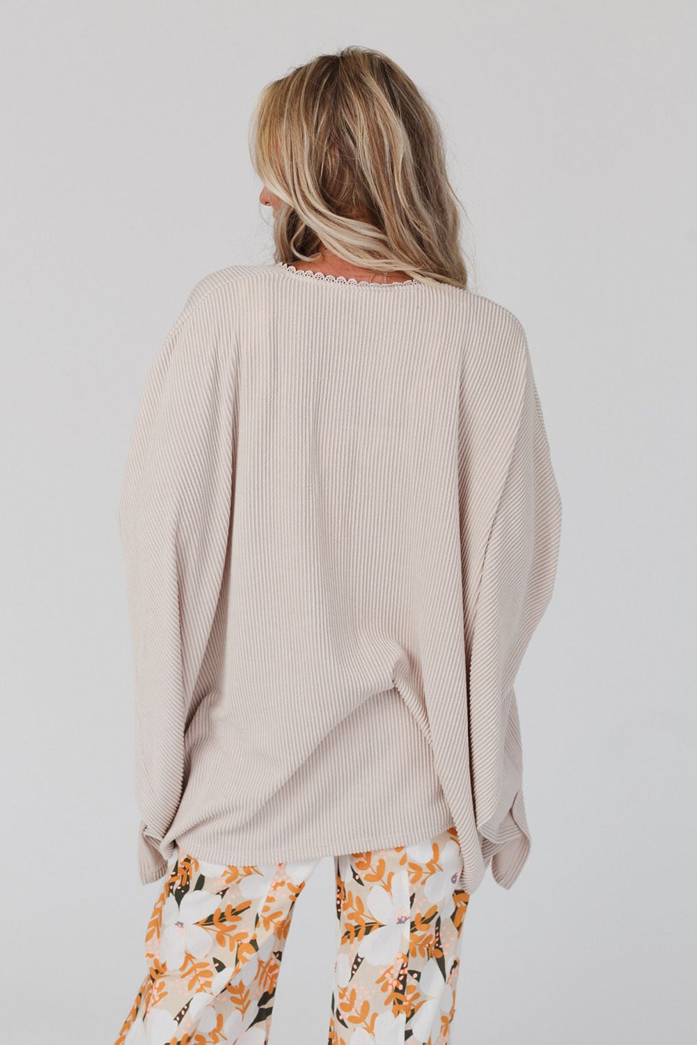 Women's Lace-Trim Ribbed Kimono Cardigan – Black or Apricot