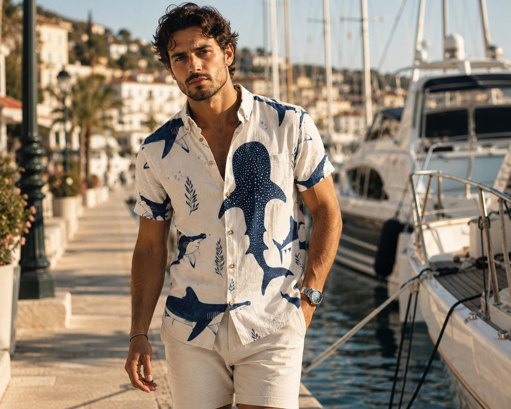 Men’s Whale Shark Cotton Resort Shirt | Coastal Ocean Button-Up