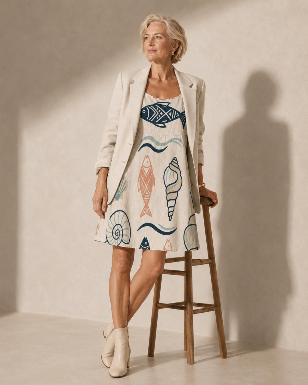Coastal Fish Mini Dress | Mediterranean Boutique Vacation Dress