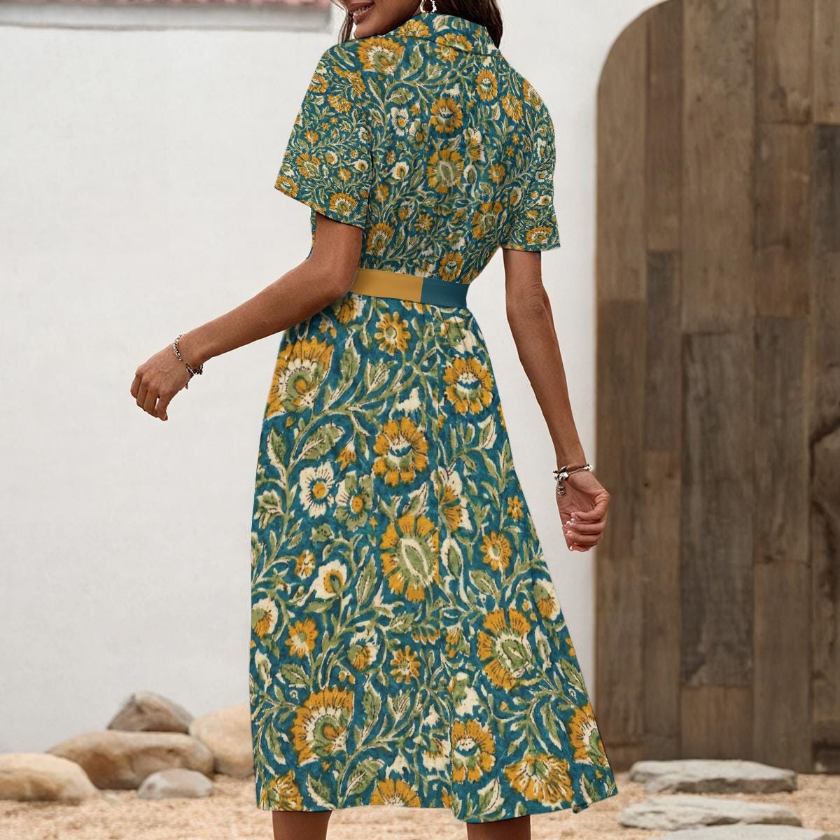 Boho Floral Midi Dress | Vintage Button-Down Summer Dress