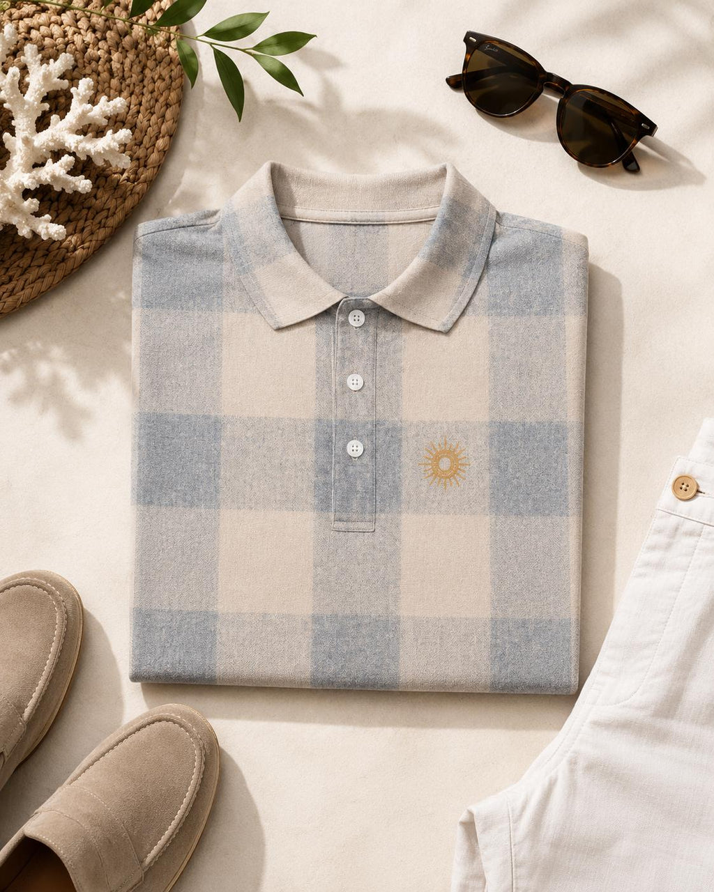 Men’s Coastal Plaid Polo Shirt | Nautical Resort Golf Top