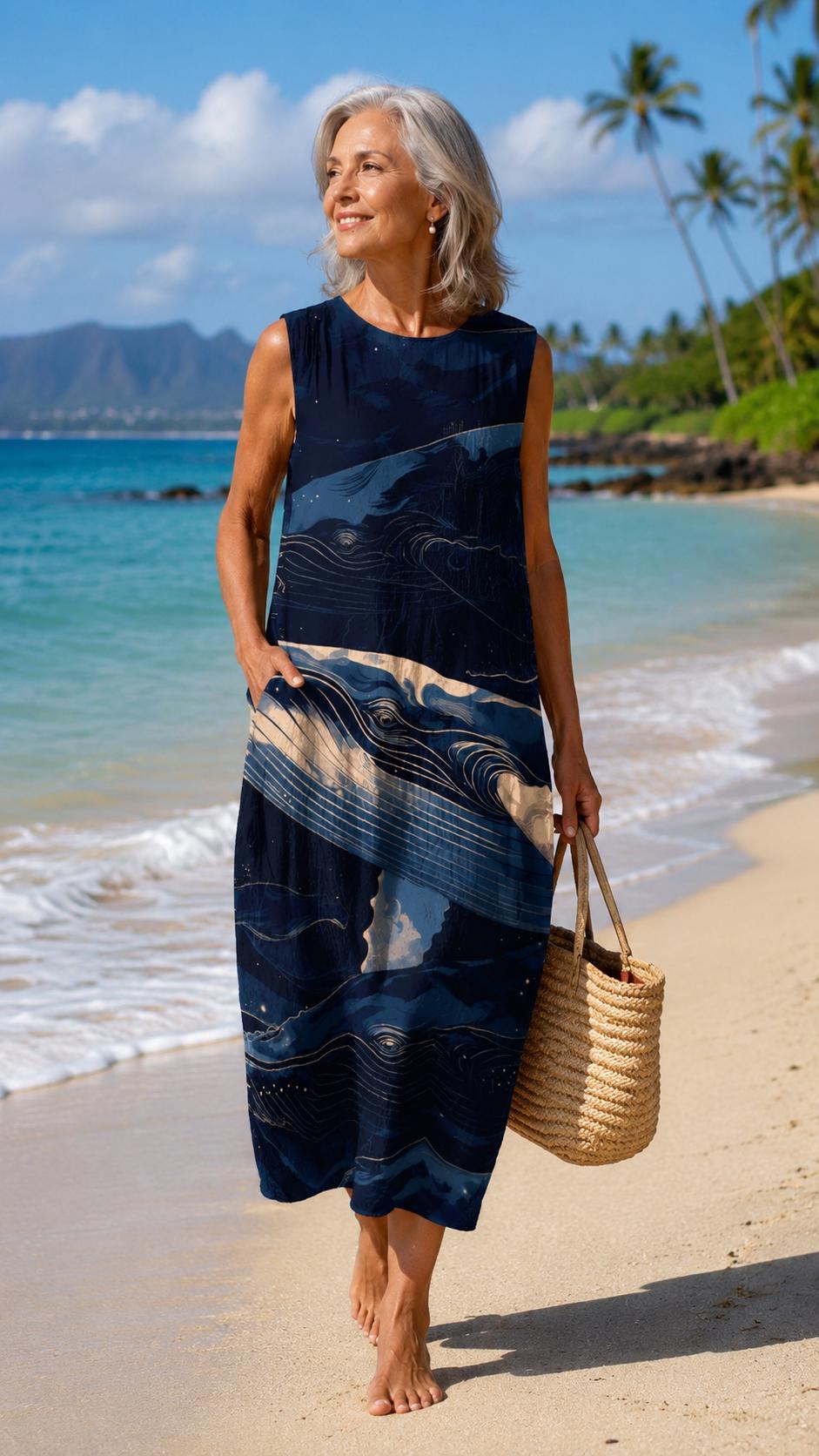 Artistic Whale Cotton Midi Dress | Coastal Ocean Resortwear