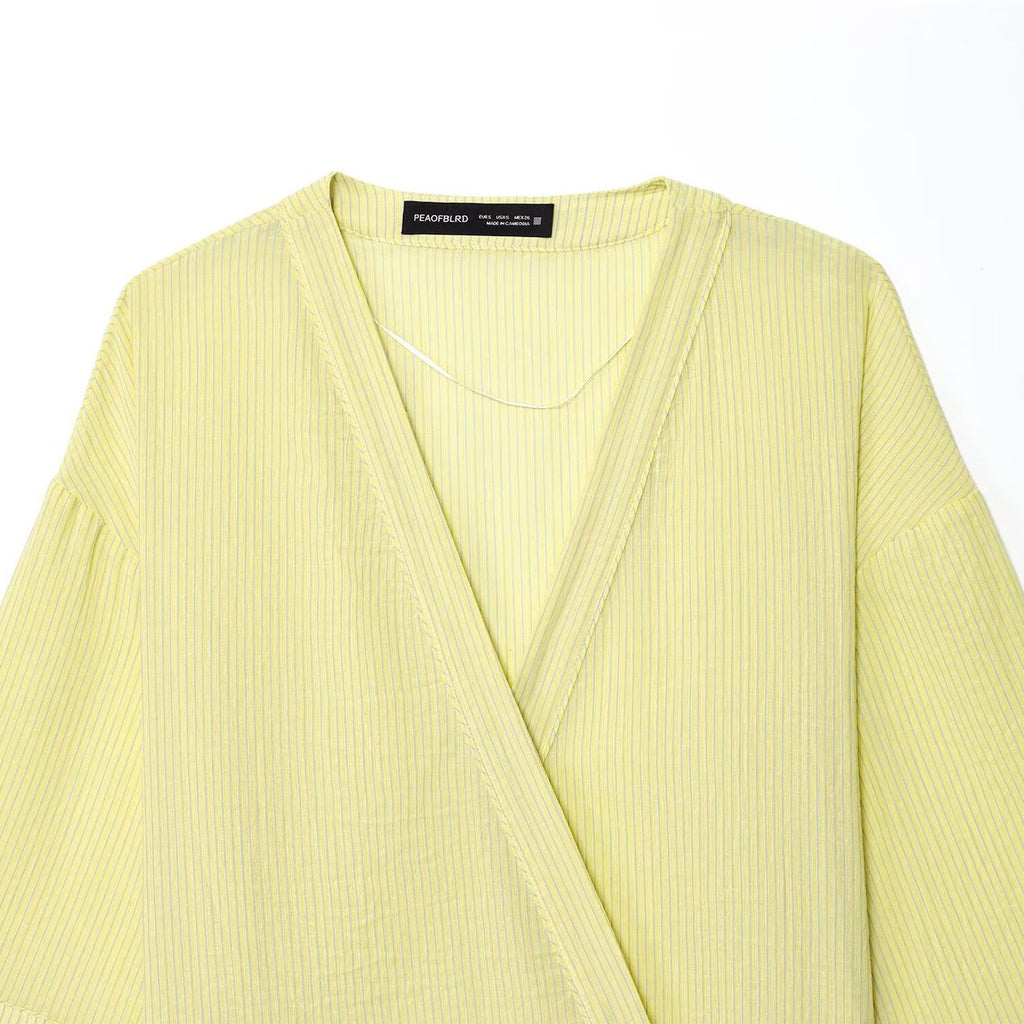 Women's relaxed striped kimono top with mid sleeves