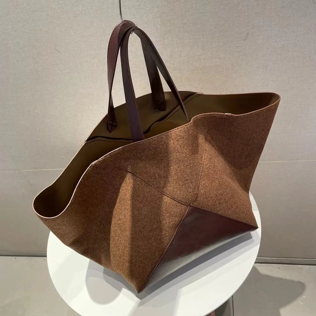 Women's large velvet tote bag in apricot or brown