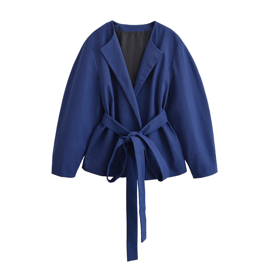 Coordinated women's kimono-inspired jacket and full-length pants set