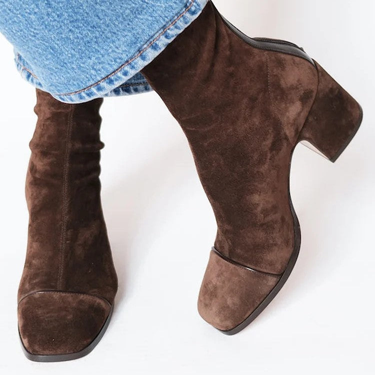 High block-heel boots with square toe