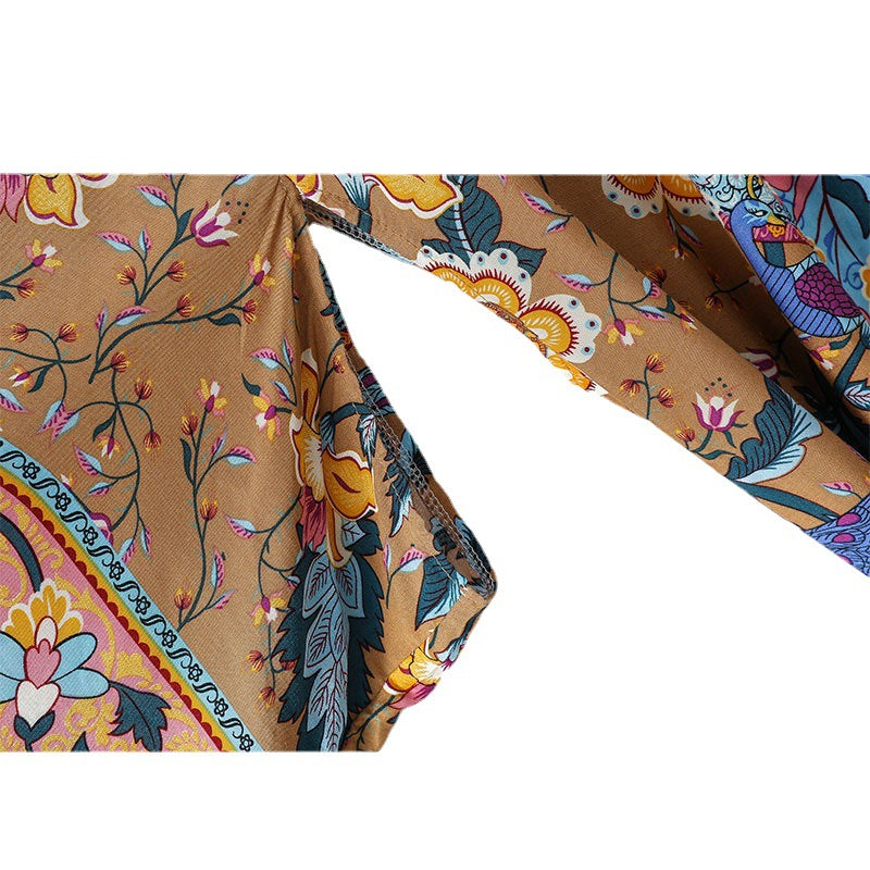 Relaxed printed cotton kimono layering cardigan