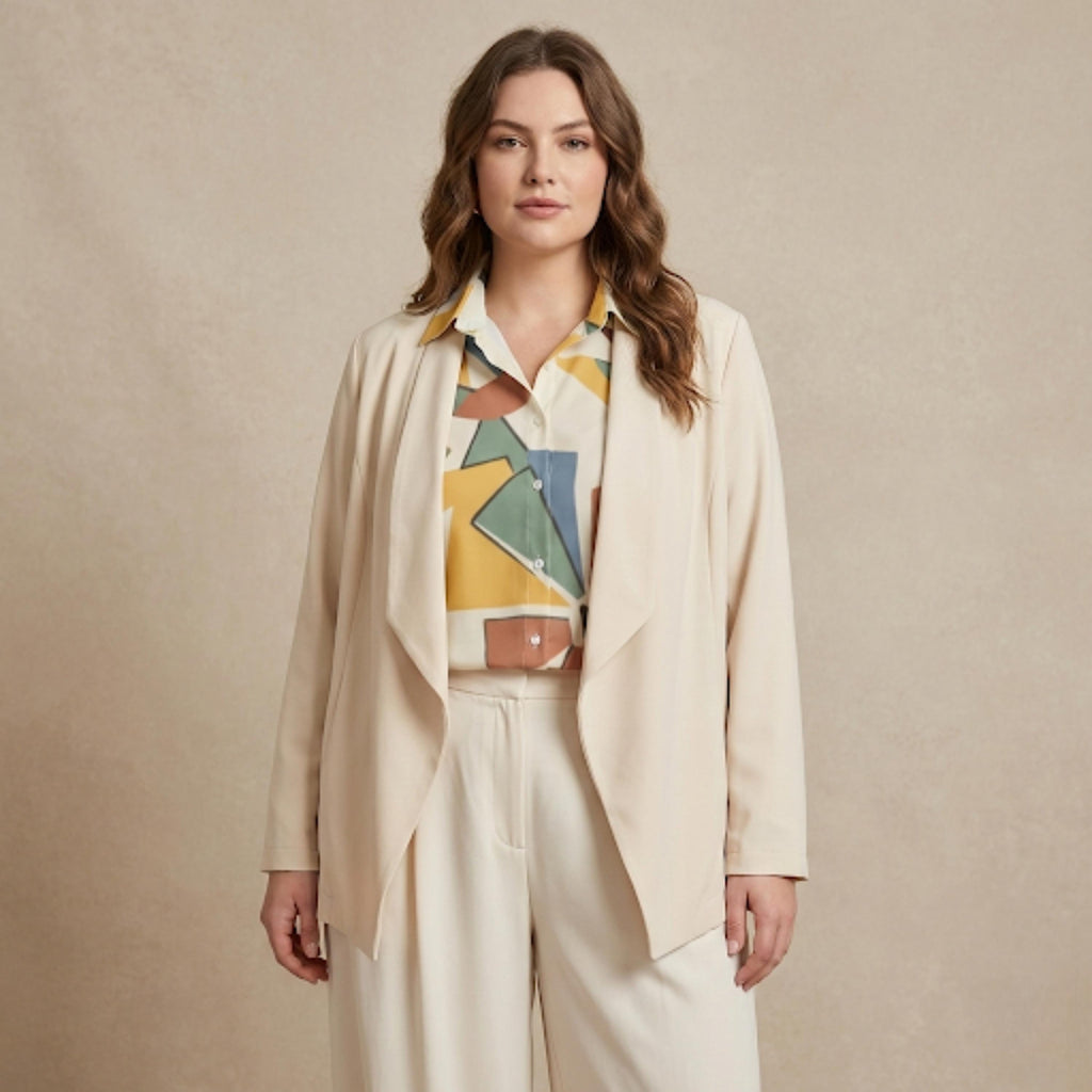 Abstract Geometric Button-Down Blouse | Modern Office Casual Top