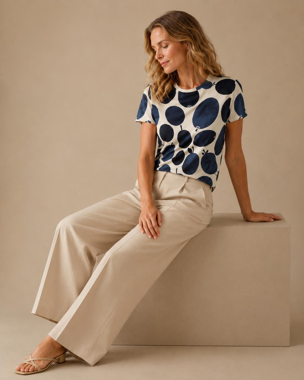 Abstract Navy Fruit Cotton T-Shirt | Mediterranean Market Tee