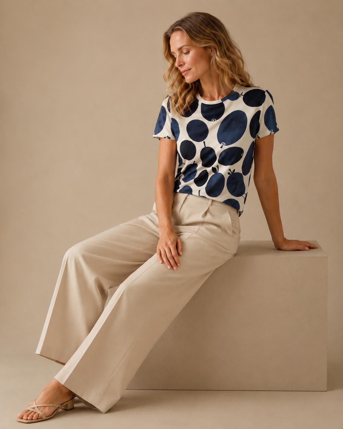 Abstract Navy Fruit Cotton T-Shirt | Mediterranean Market Tee