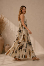 Tribal Art Maxi Dress | Earth Tone Boho Resort Sundress