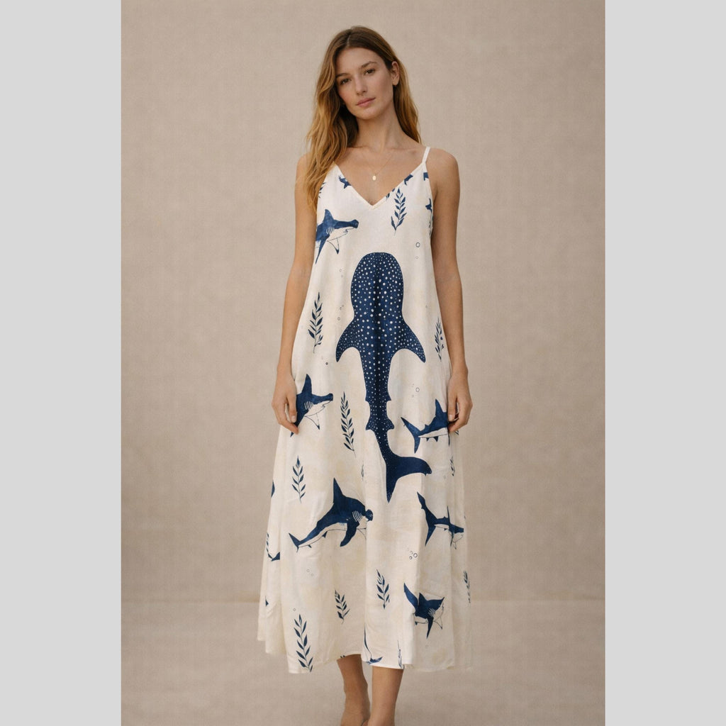 Whale Shark Maxi Dress | Ocean Print Coastal Resort Dress