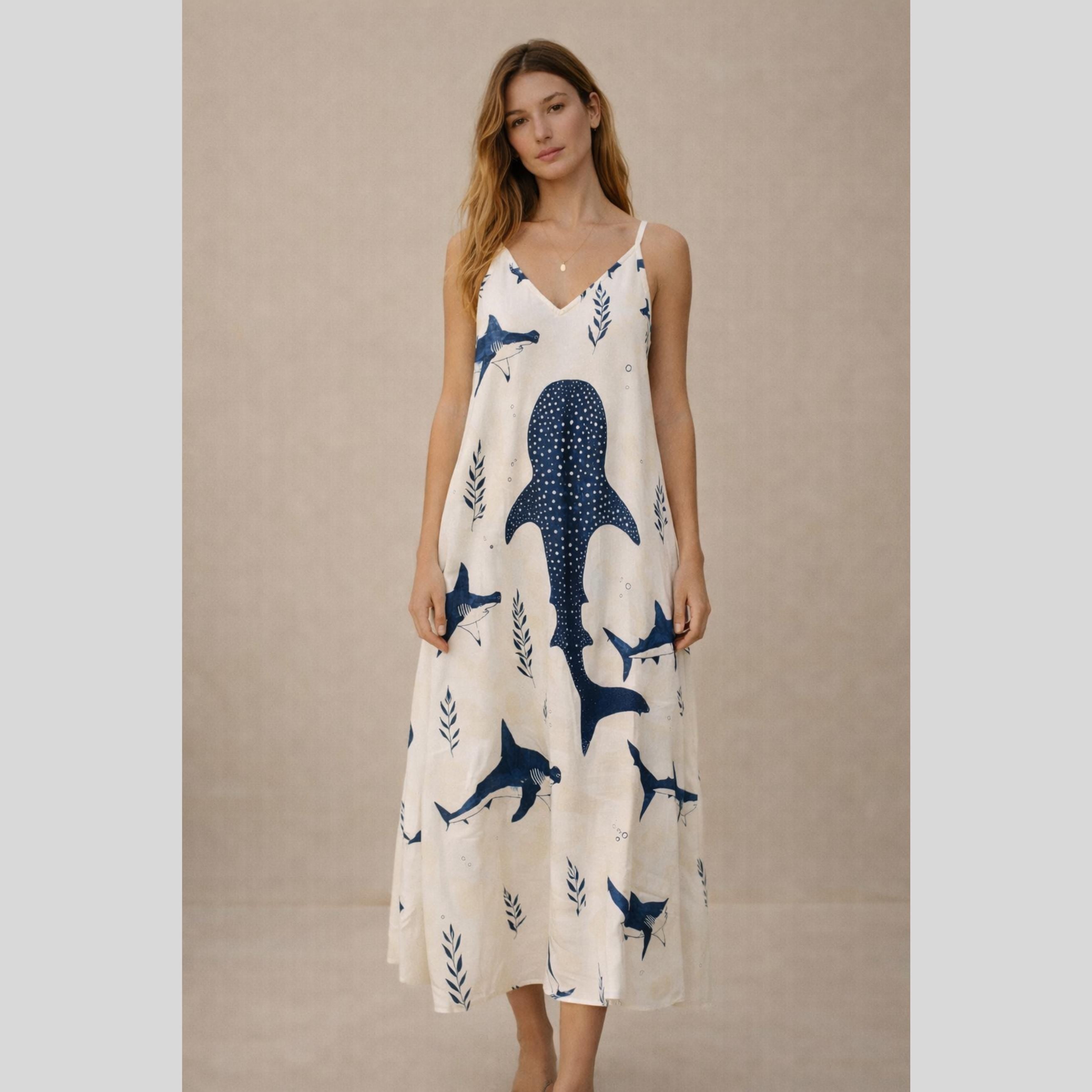Whale Shark Maxi Dress | Ocean Print Coastal Resort Dress