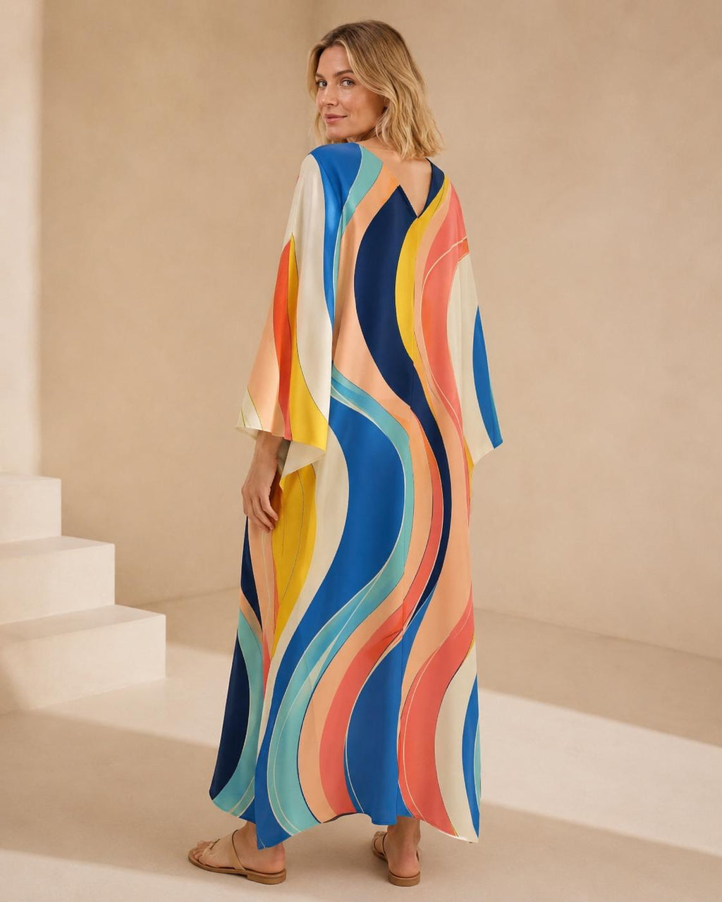 Retro Wave Kaftan Dress | Colorful 70s Resort Maxi Dress
