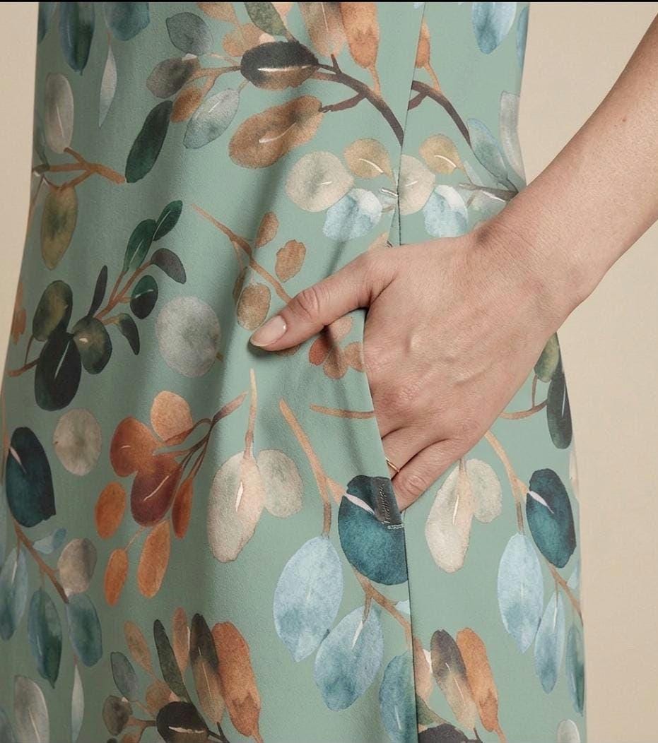 Sage Green Botanical A-Line Mini Dress | Watercolor Leaf Pocket Dress