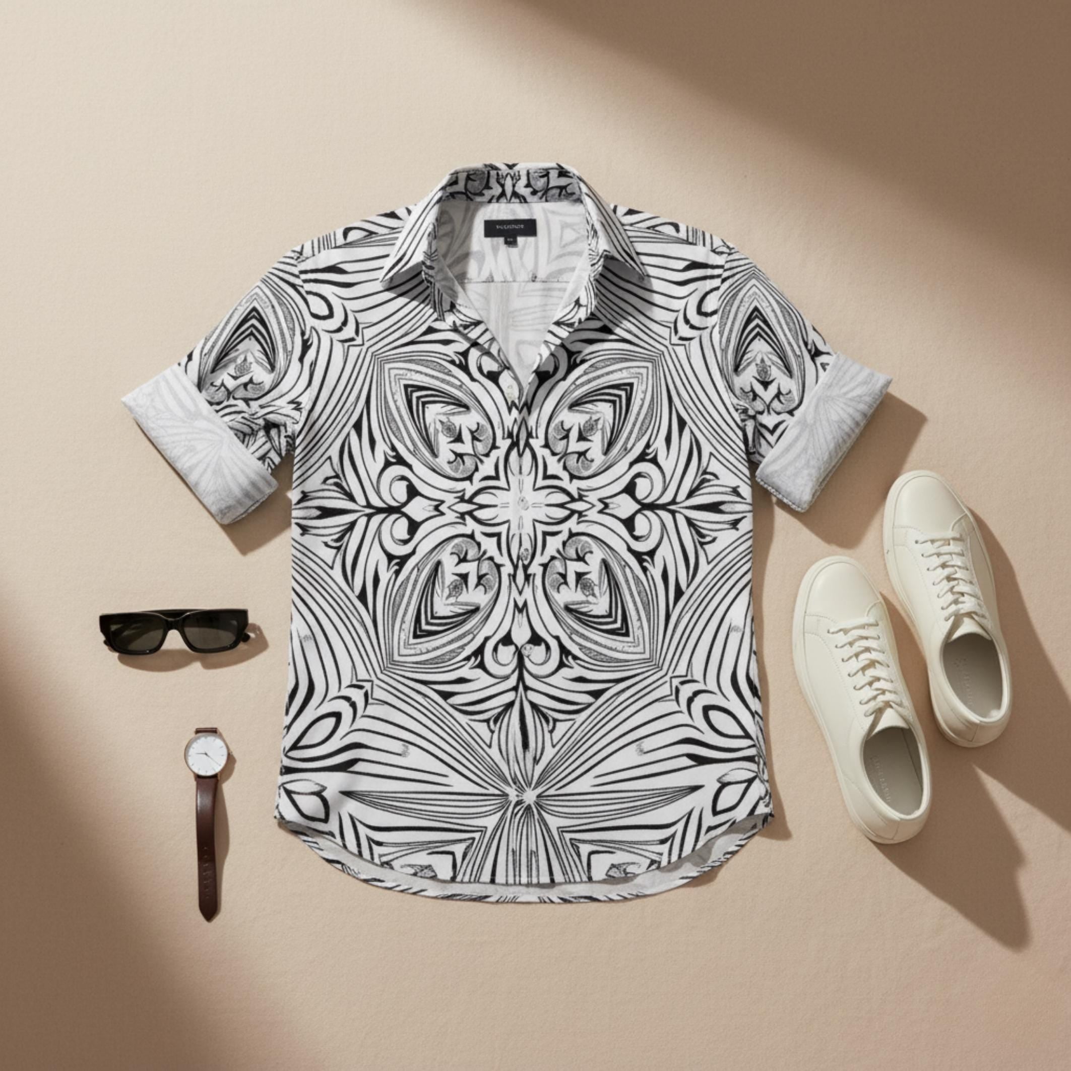 Black White Geometric Shirt | Unisex Baroque Artwear Top