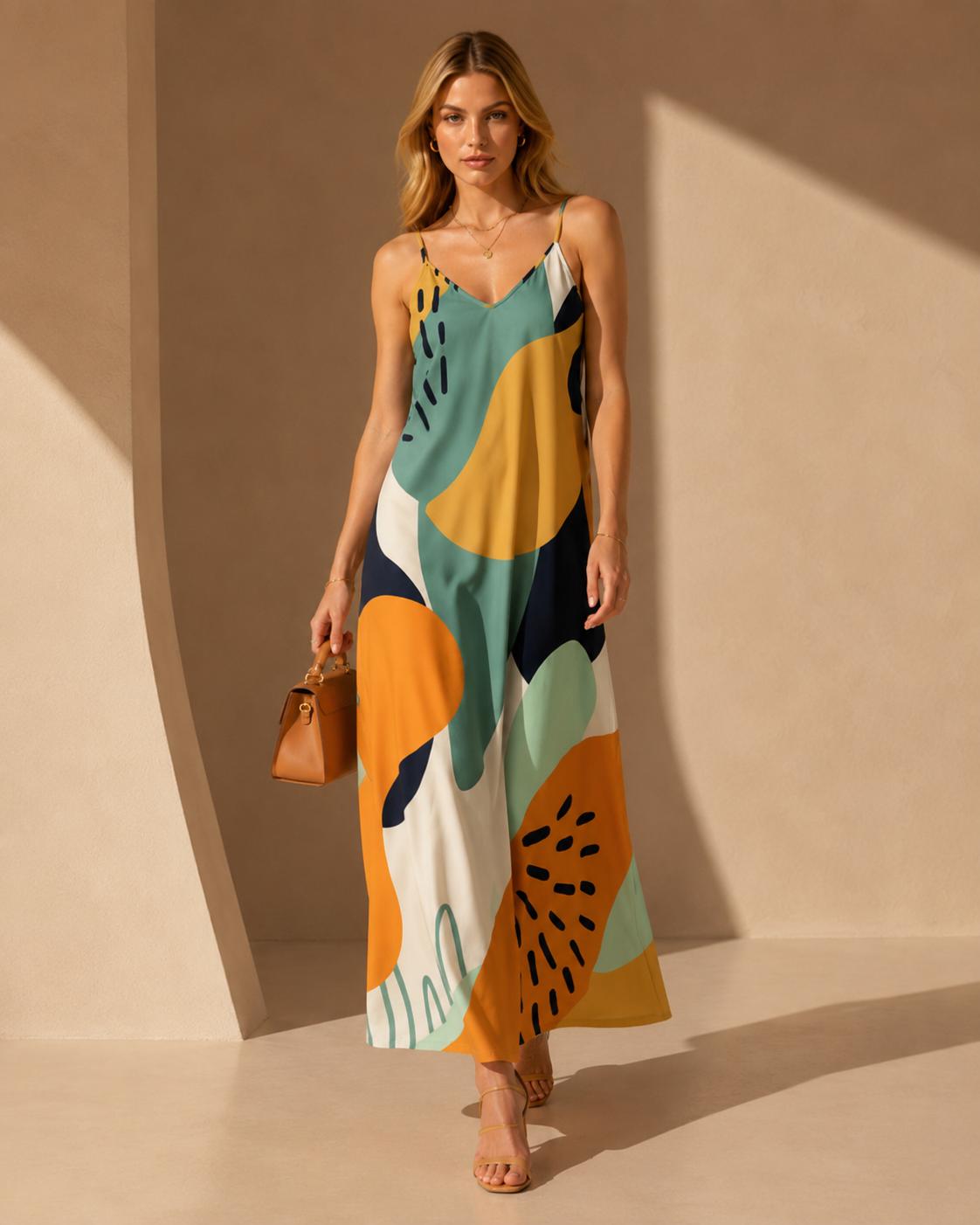 Abstract Art Boho Maxi Dress | Resort Vacation Sundress