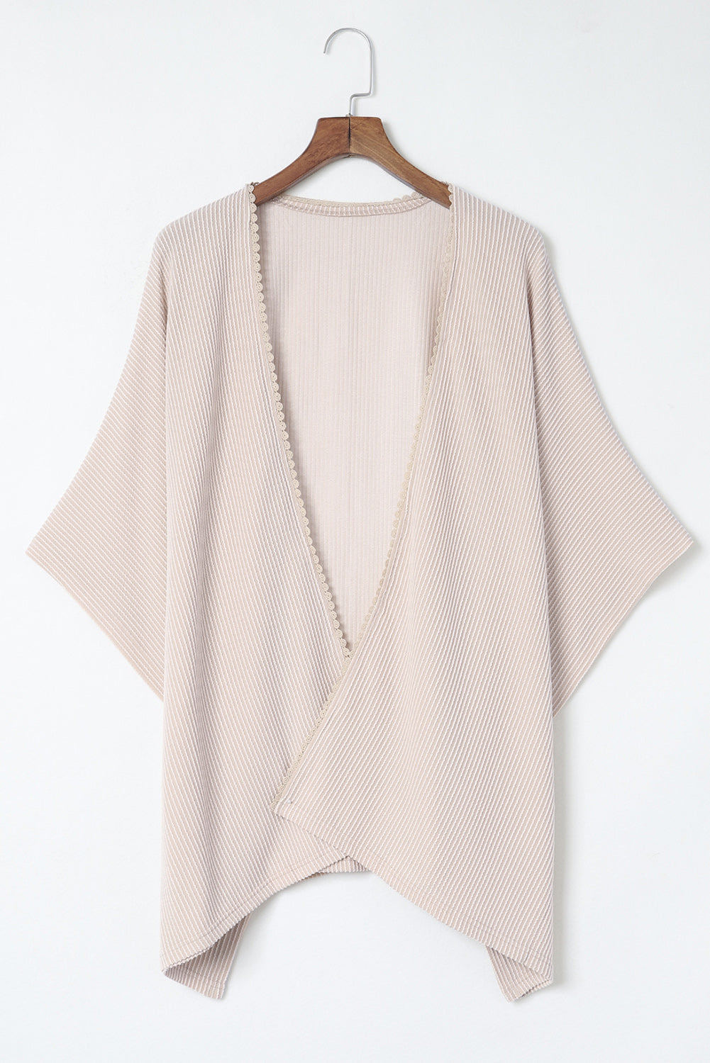 Women's Lace-Trim Ribbed Kimono Cardigan – Black or Apricot