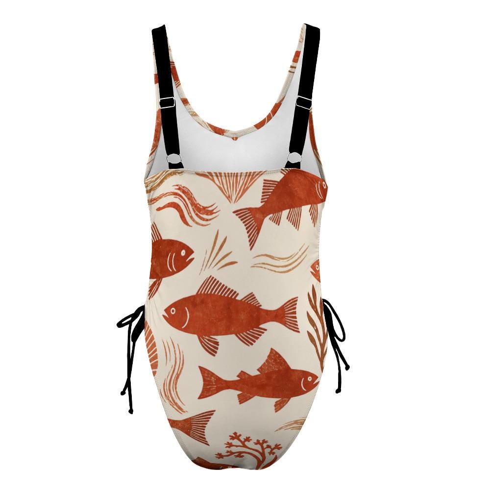 Terracotta Fish One-Piece Swimsuit | Mediterranean Coastal Swimwear