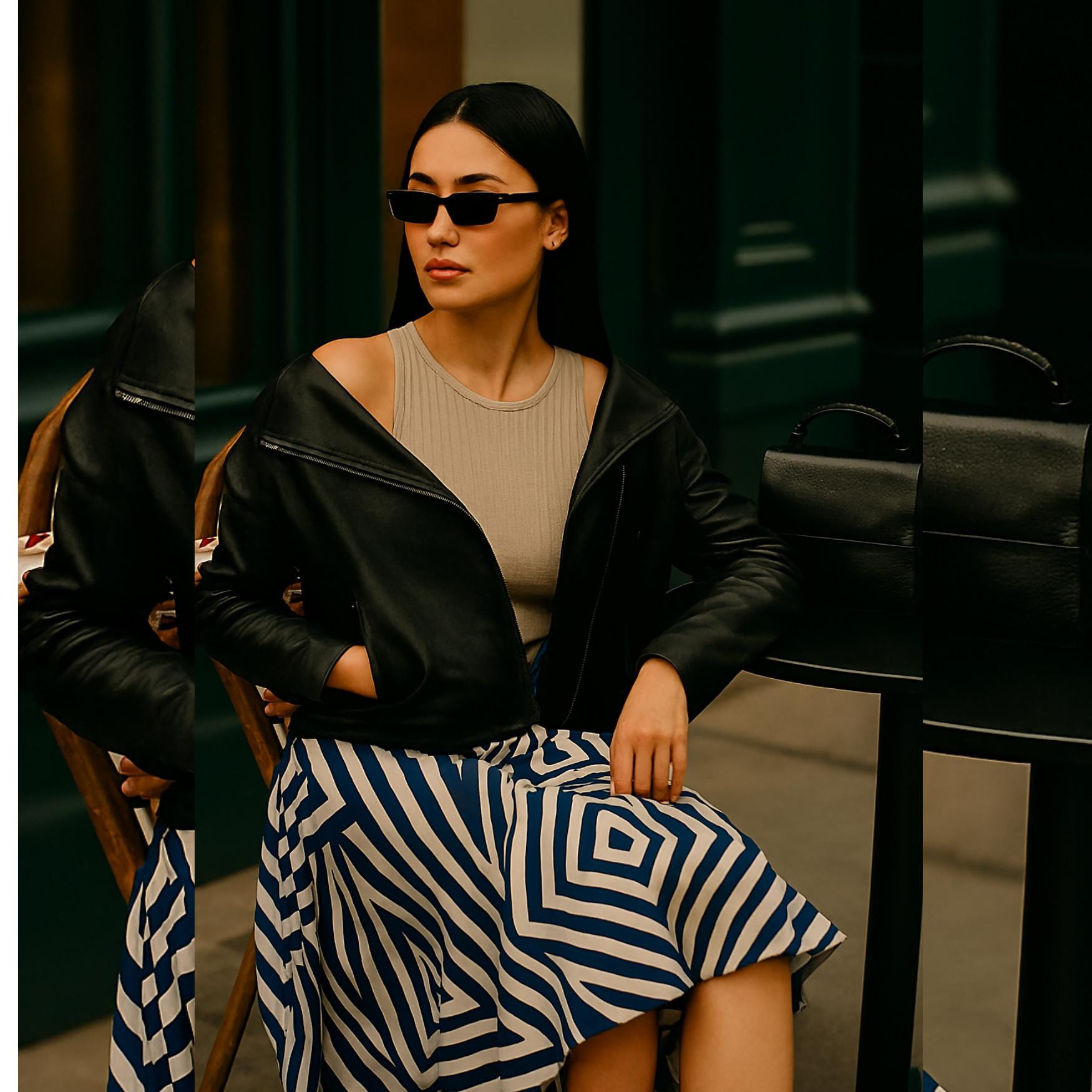 Navy Geometric Maxi Skirt | Architectural Wearable Art Skirt