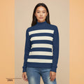 Navy Cream Striped Turtleneck Sweater | Quiet Luxury Winter Knit