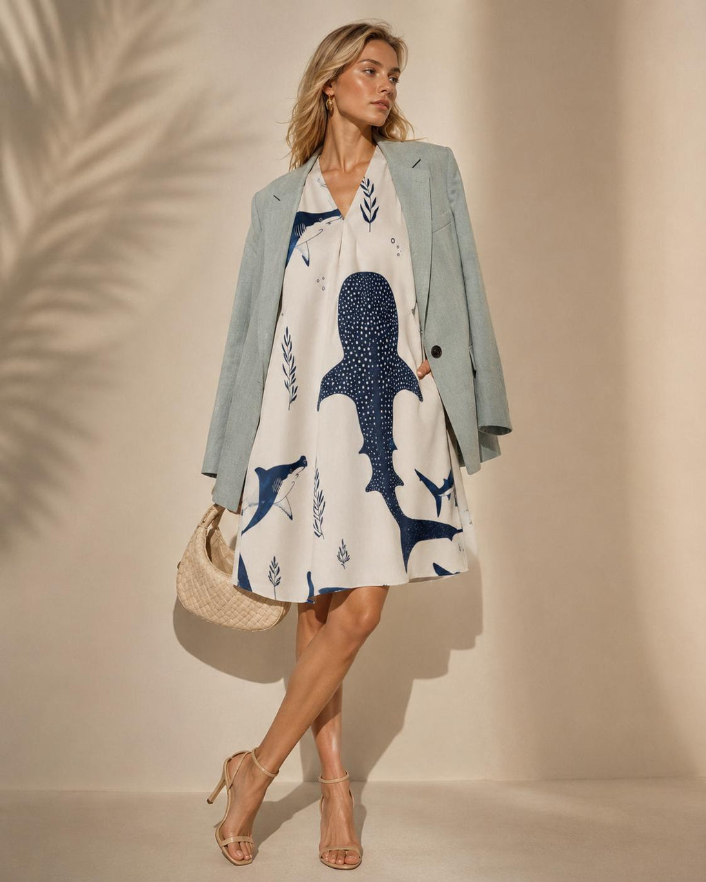 Whale Shark Tunic Dress | Ocean V-Neck Beachwear Dress
