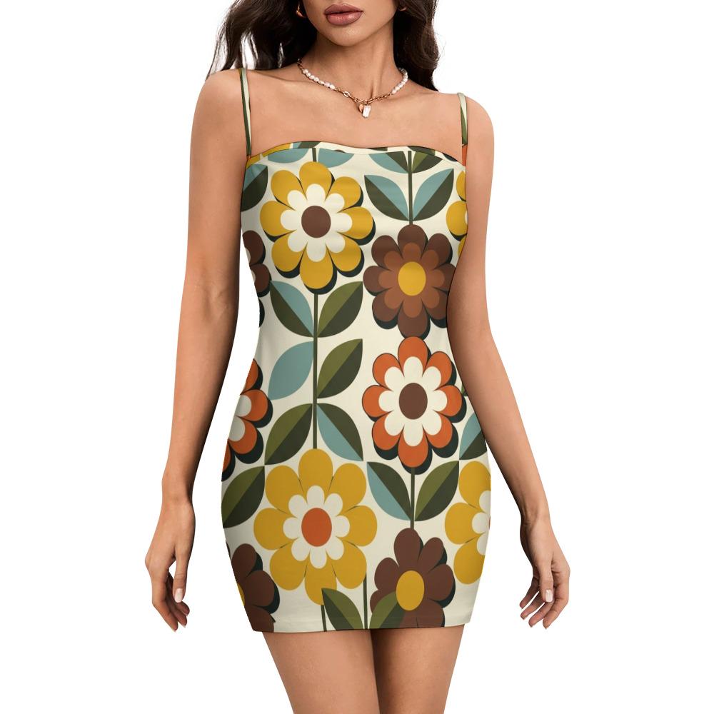 Retro Daisy Strappy Mini Dress | 70s Floral Summer Dress