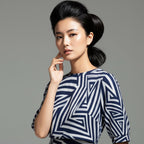 Navy Geometric Midi Dress | Modern Art A-Line Statement Dress