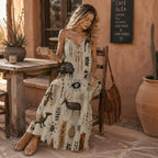 Tribal Art Maxi Dress | Earth Tone Boho Resort Sundress