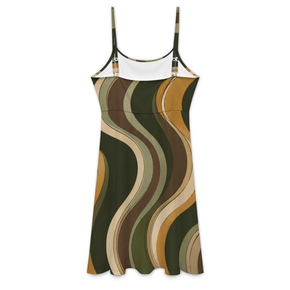 Olive Abstract Mini Dress | 70s Spaghetti Strap Resort Dress