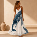 Whale Print Maxi Dress | Coastal Marine Art Resort Dress