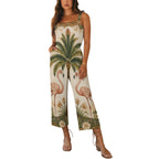 Olive Botanical Wide-Leg Jumpsuit with Pockets | Resort One-Piece