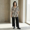 Architectural Cotton Tunic Top | Geometric V-Neck Artwear Blouse