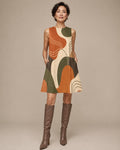Earthy Abstract A-Line Mini Dress | Retro Coastal Pocket Dress