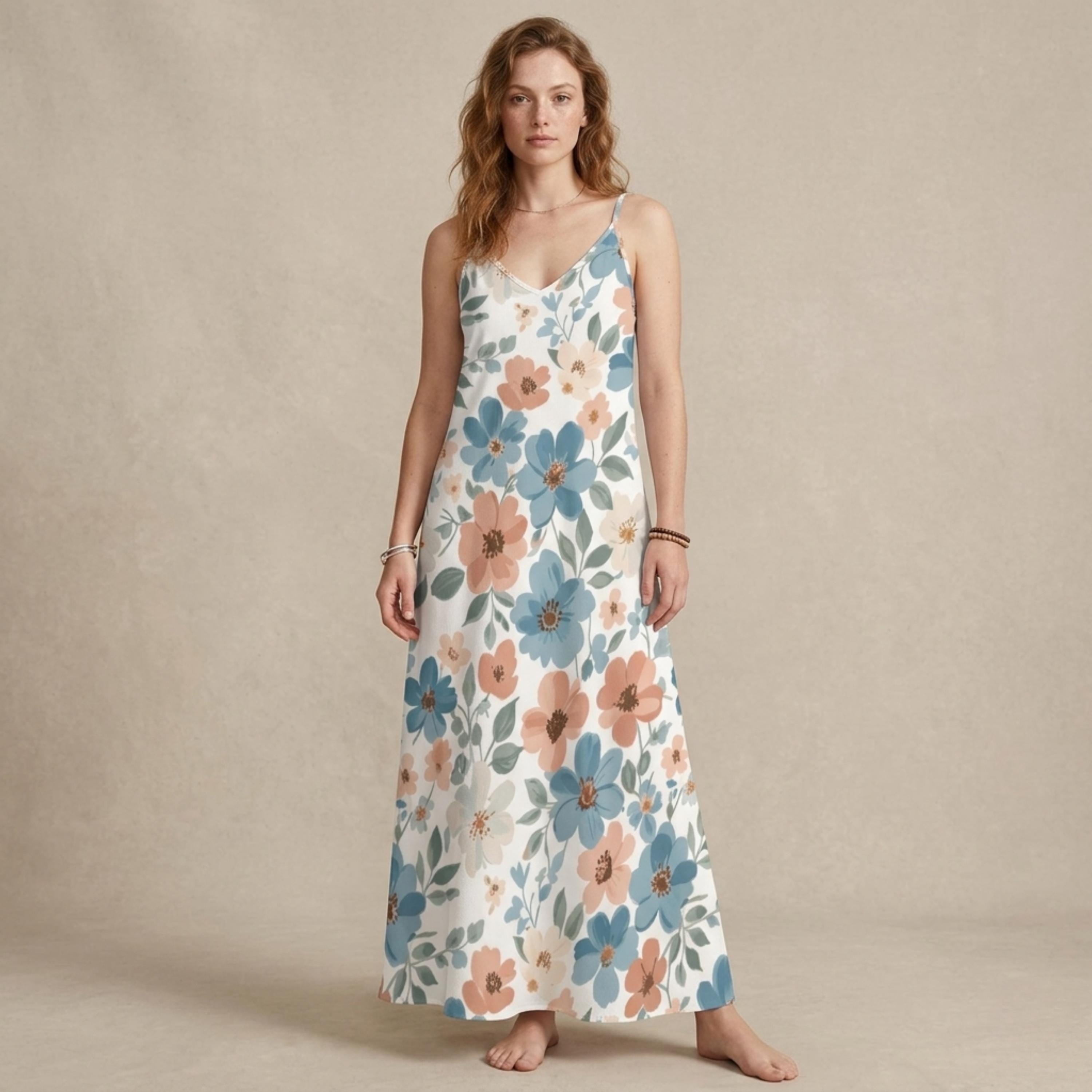 Boho Floral Sleeveless Maxi Dress | Flowy Resort Vacation Dress