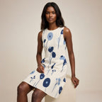 Blue Floral A-Line Mini Dress with Pockets | Scandinavian Summer Dress