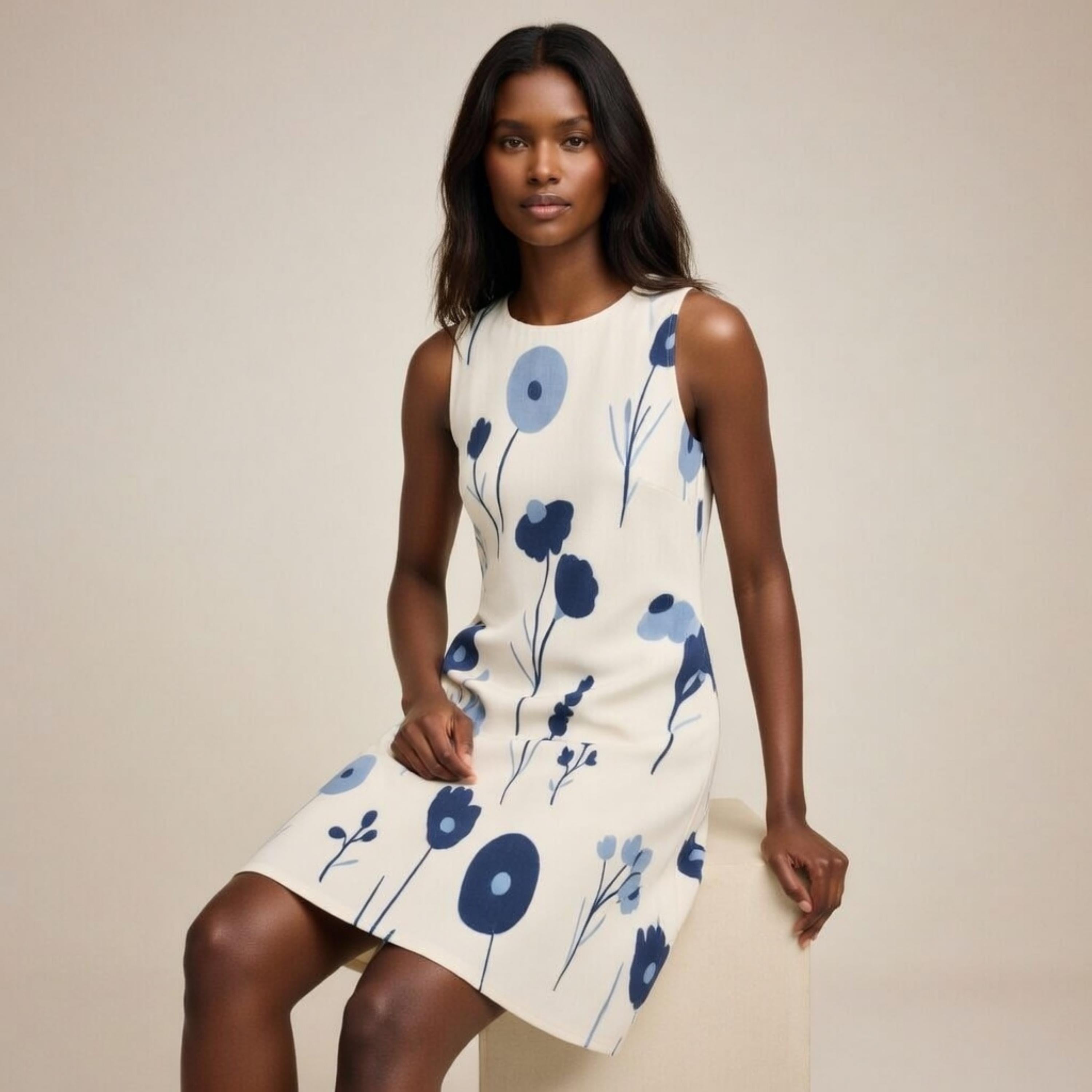Blue Floral A-Line Mini Dress with Pockets | Scandinavian Summer Dress
