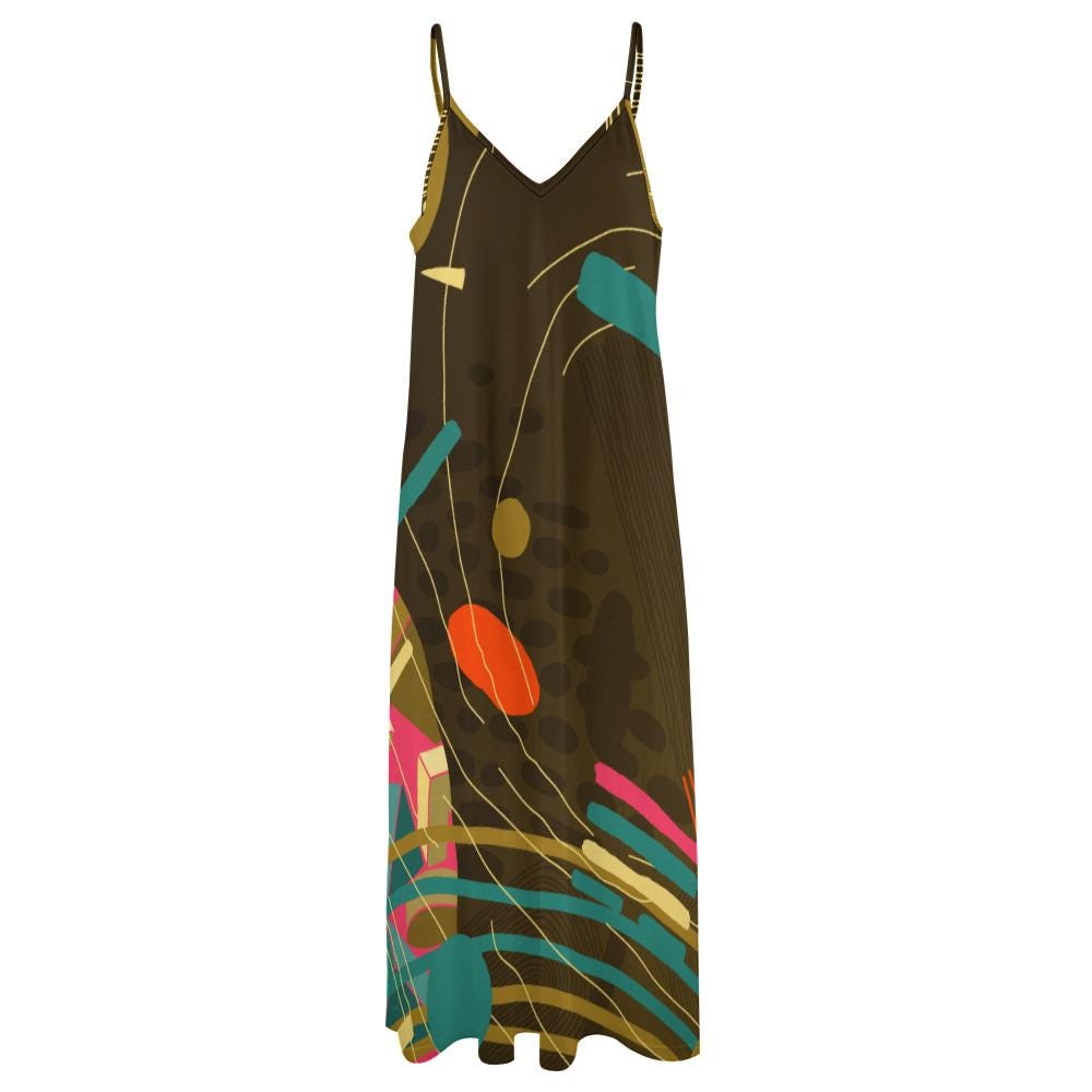 Boho Abstract Maxi Dress | Summer Sling Beach Cover-Up