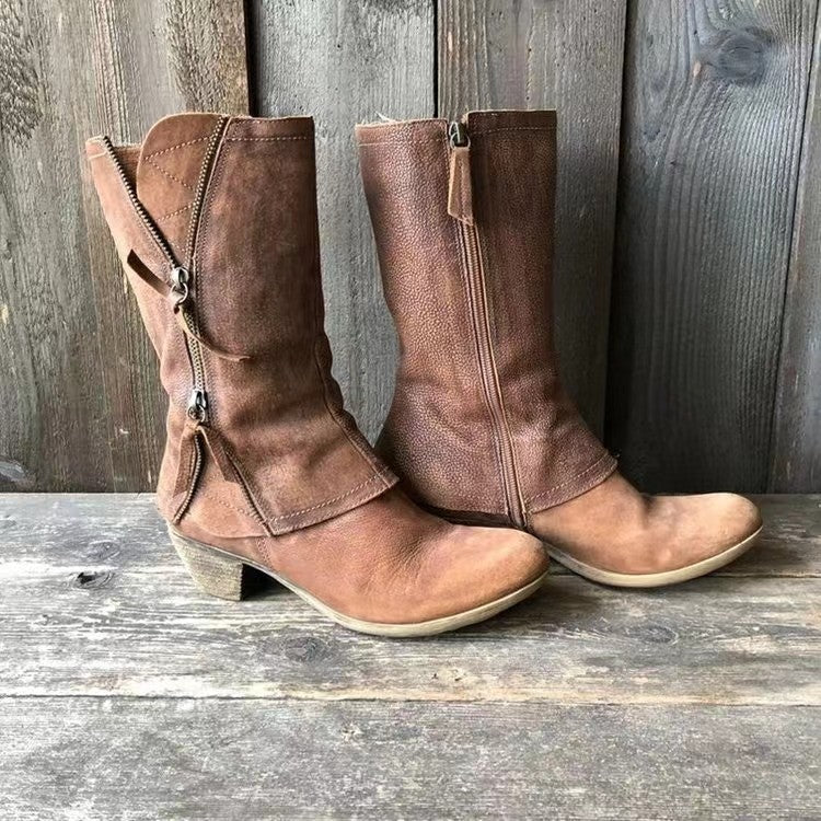 Round-toe retro knight-style boots