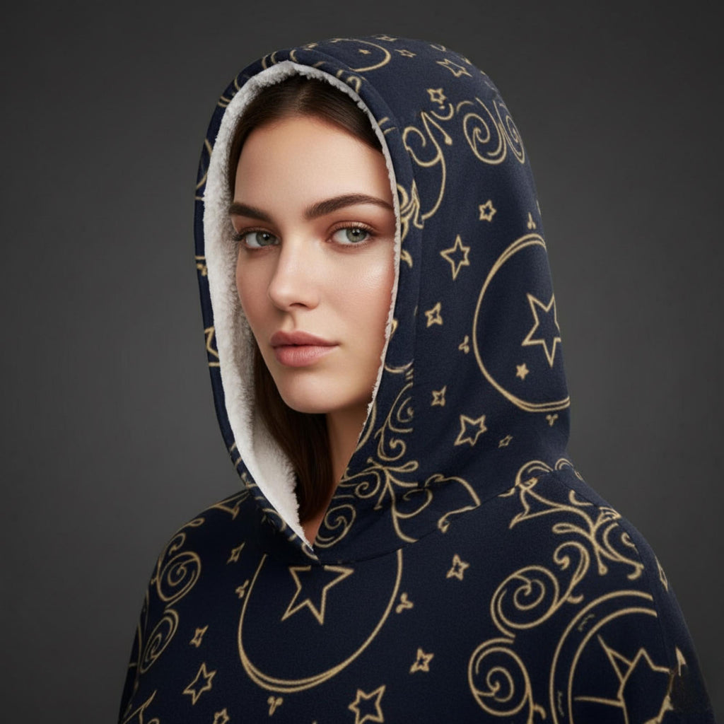Celestial Gold Hoodie Blanket | Oversized Star Print Loungewear