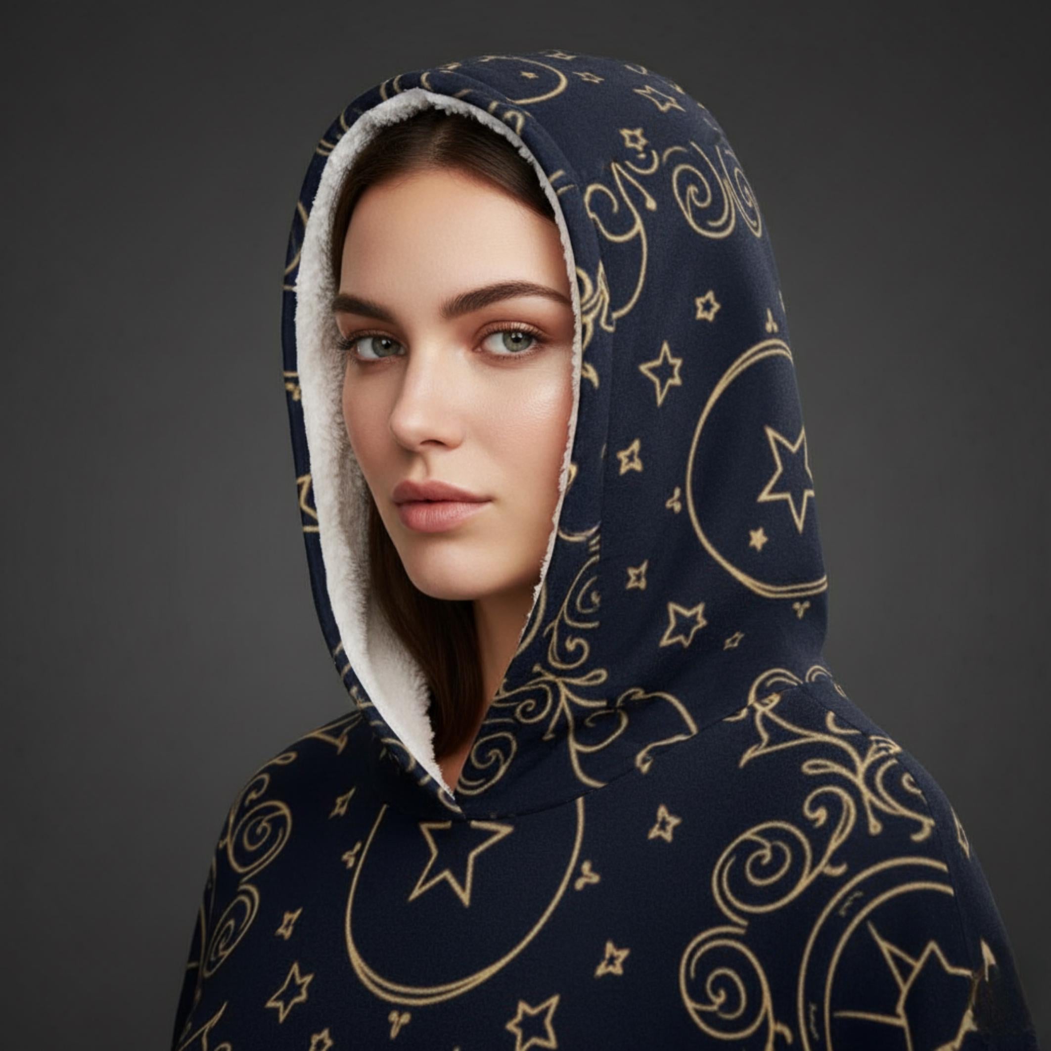 Celestial Gold Hoodie Blanket | Oversized Star Print Loungewear