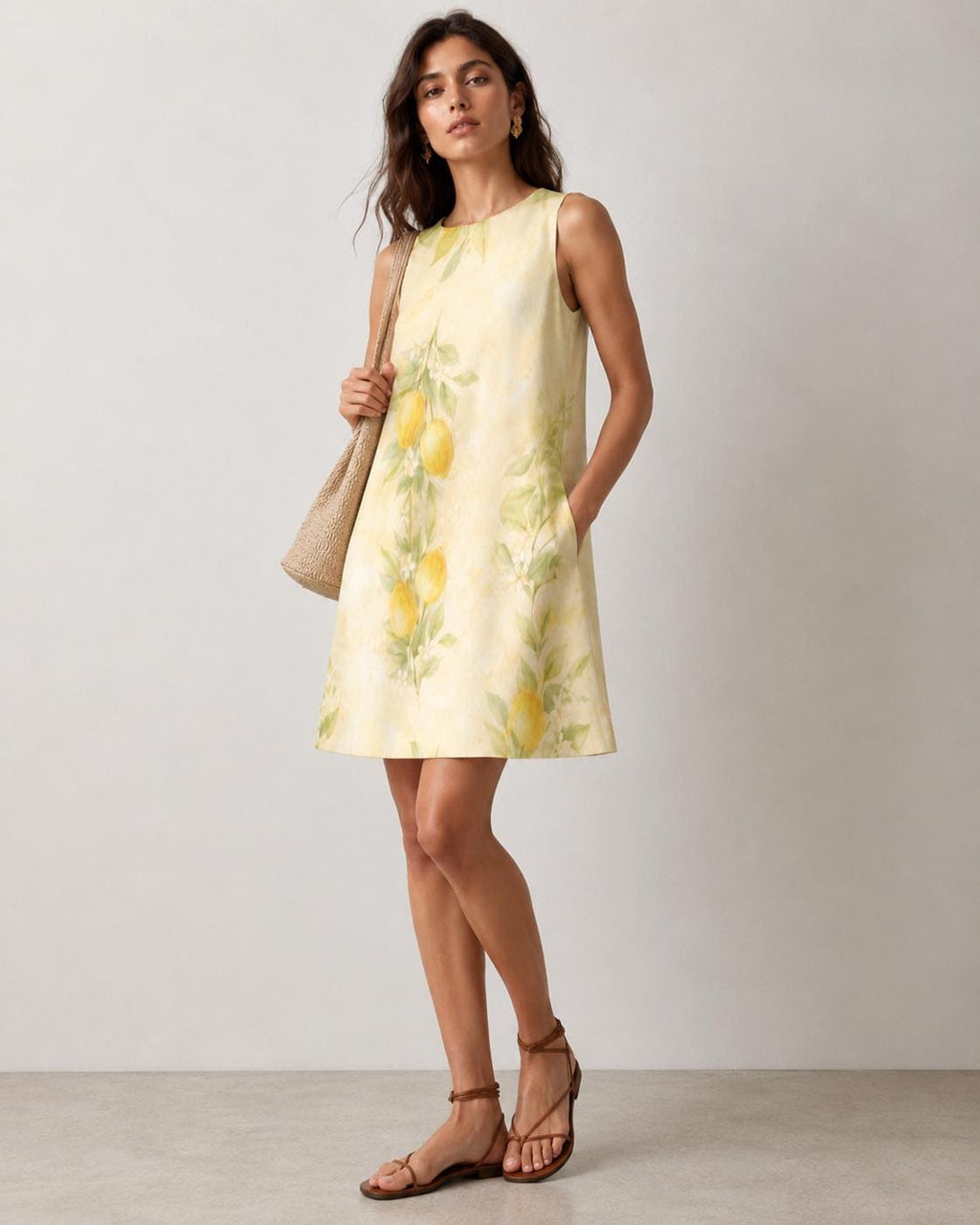Lemon A-Line Mini Dress | Mediterranean Pocket Vacation Dress